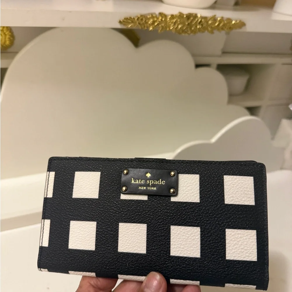 Kate Spade Pop Art Check Stacy Bifold Wallet Grove Street Printed Black. New - Picture 8 of 10